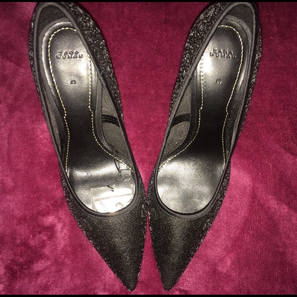 Zara Sexy Floral leather cut-out Stiletto Pumps